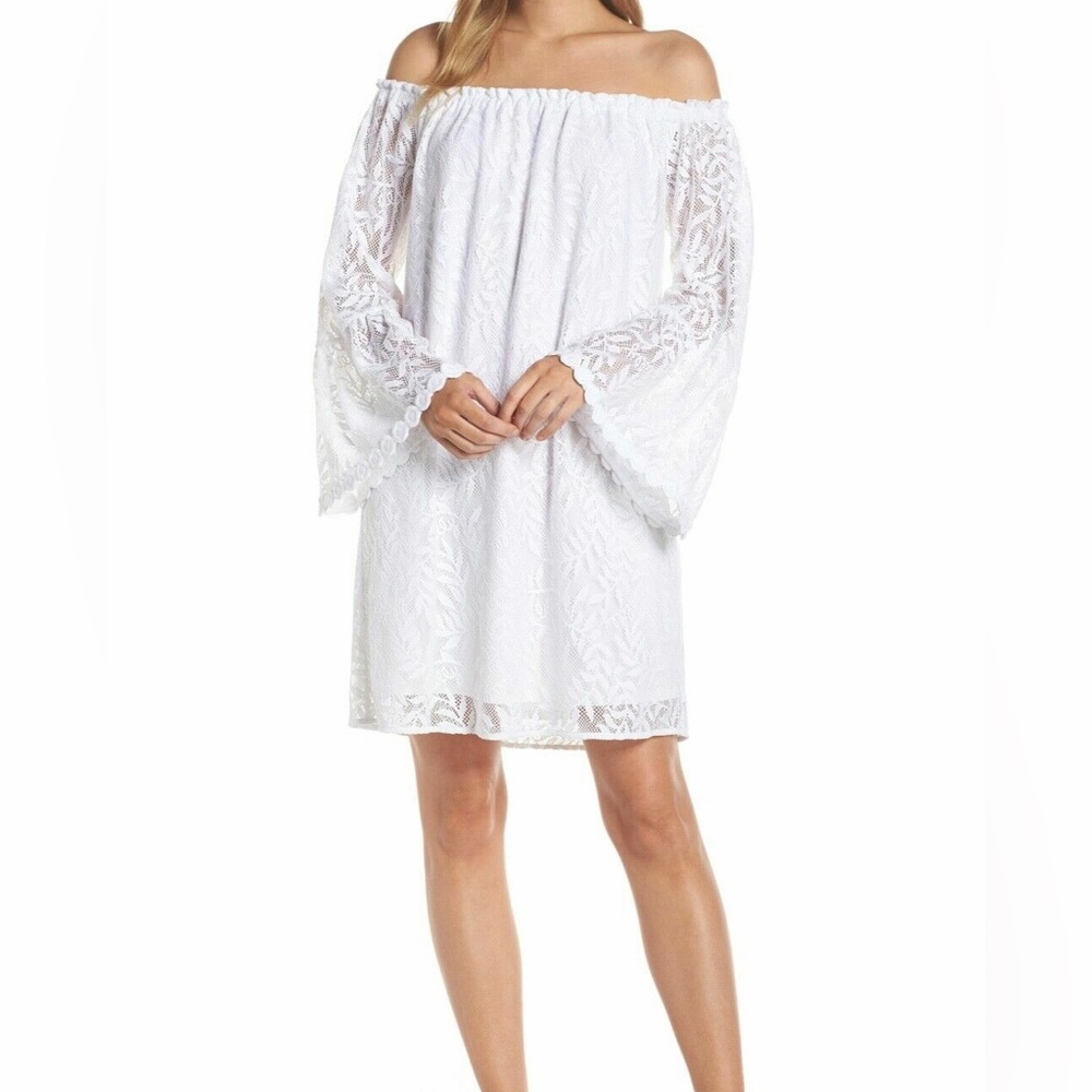Lilly Pulitzer Nevie Off the Shoulder Resort White Lace Dress XS - Picture 11 of 13